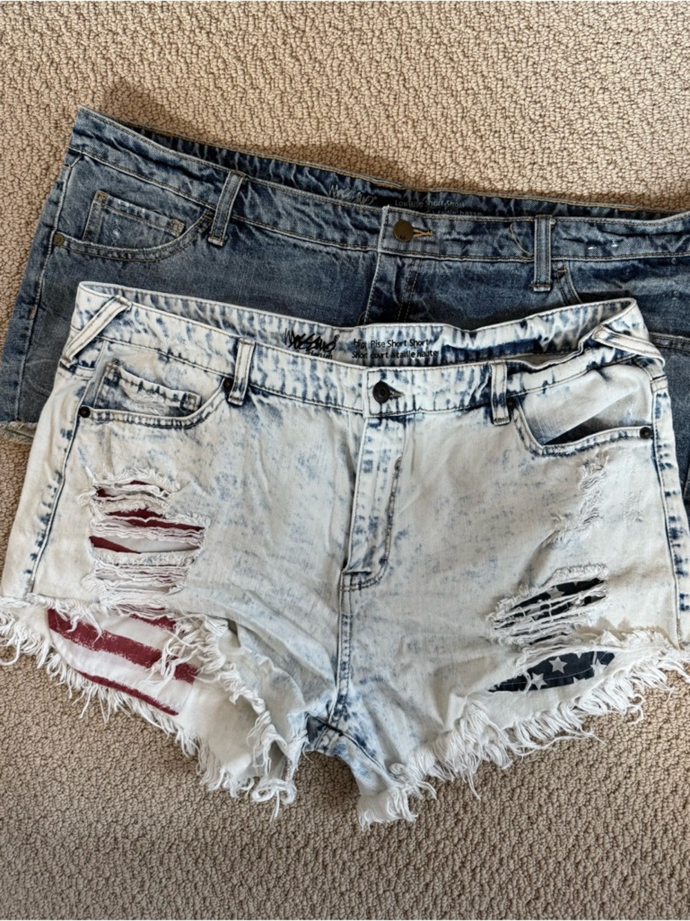Mossimo Supply Co. Light Acid-Wash Denim Shorts Flag Patch and Lowrise Short